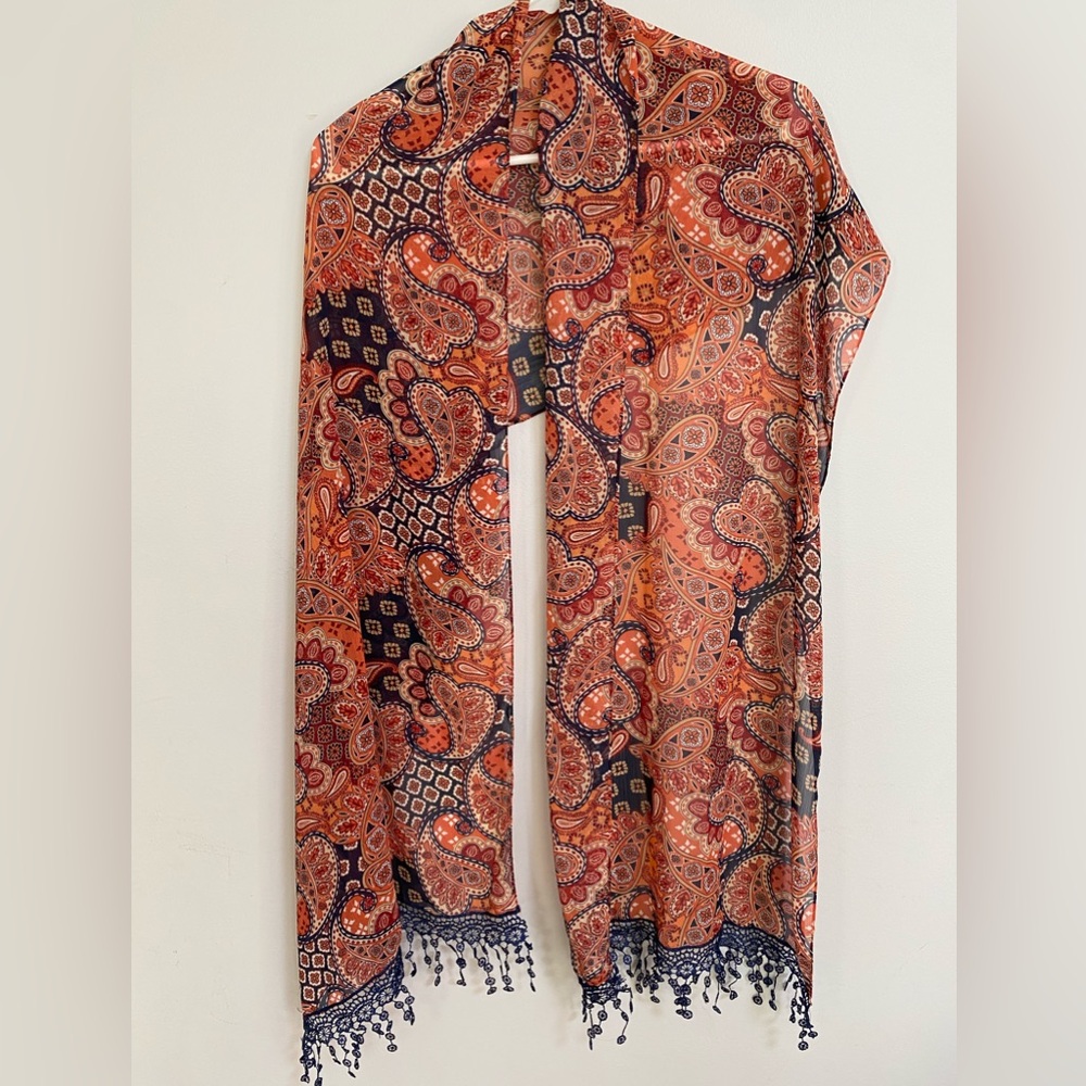 Orange and blue‎ decorative scarf